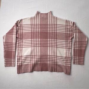 Max Studio Pink and Cream Plaid Turtleneck Sweater